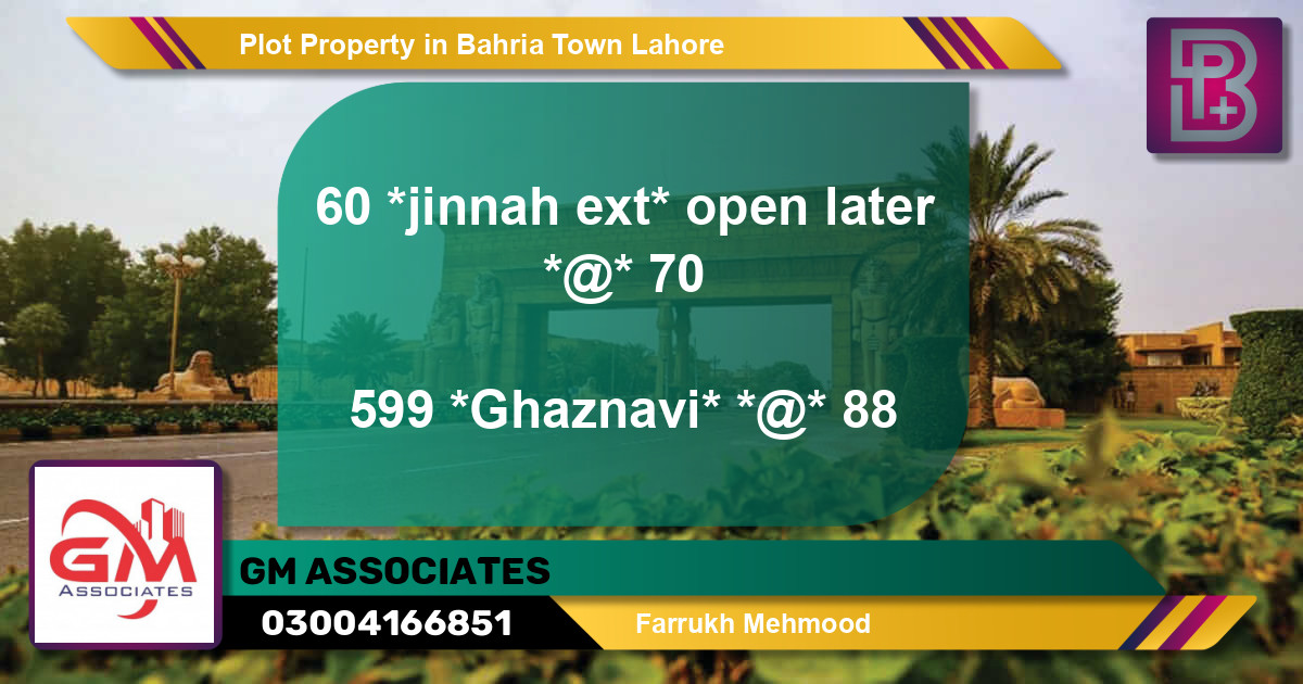 Residential Plot for Sale in Bahria Town, Lahore - (BP-76385)
