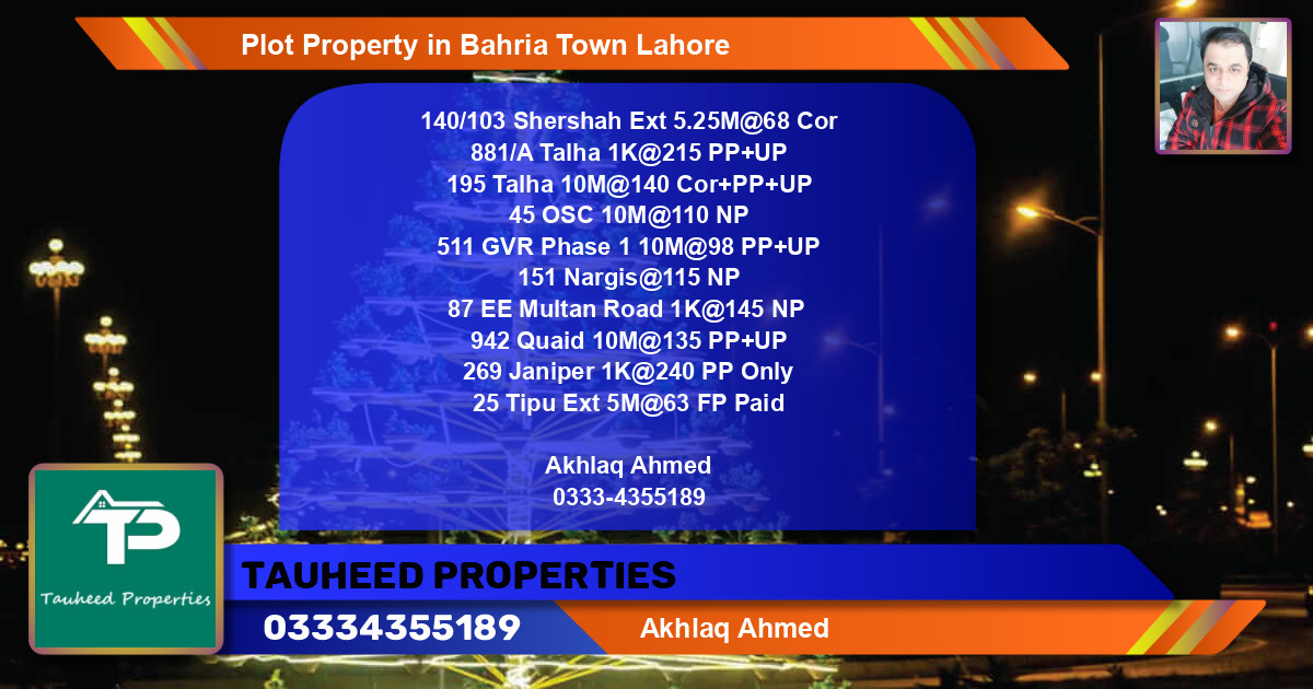 Residential Plot for Sale in Bahria Town, Lahore - (BP-76422)