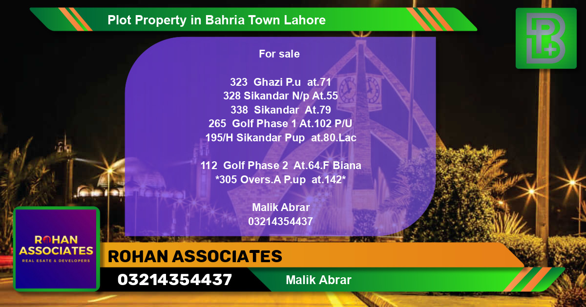 Residential Plot for Sale in Bahria Town, Lahore - (BP-76482)