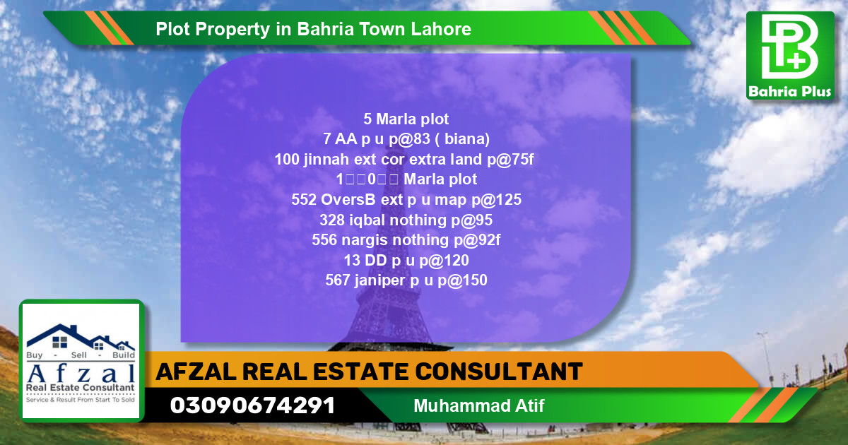 Residential Plot for Sale in Bahria Town, Lahore - (BP-76551)
