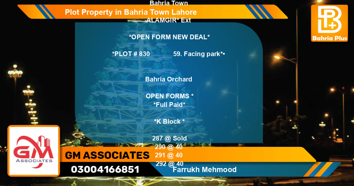 Residential Plot for Sale in Bahria Town, Lahore - (BP-76554)