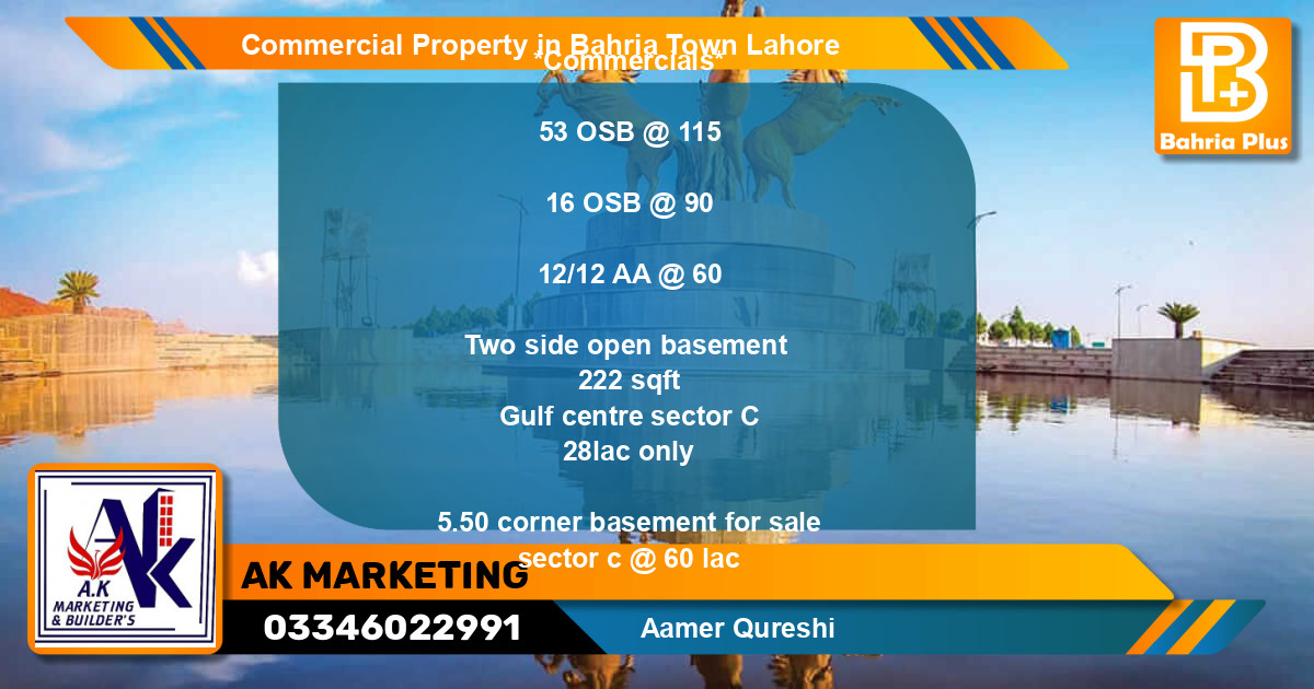 Commercial Property for Sale in Bahria Town, Lahore - (BP-76557)