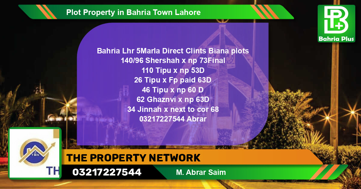 Residential Plot for Sale in Bahria Town, Lahore - (BP-76559)