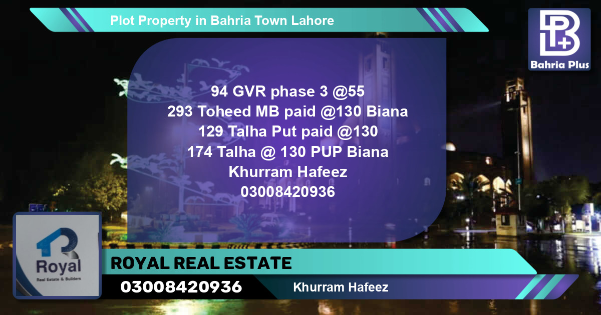 Residential Plot for Sale in Bahria Town, Lahore - (BP-76617)