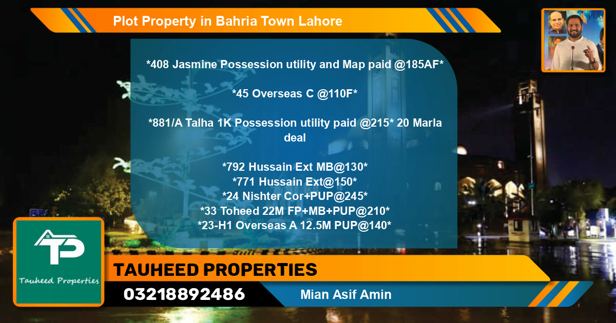 Residential Plot for Sale in Bahria Town, Lahore - (BP-76674)
