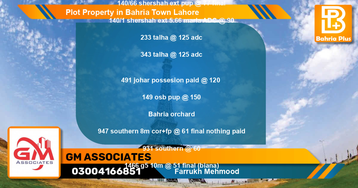 Residential Plot for Sale in Bahria Town, Lahore - (BP-76821)
