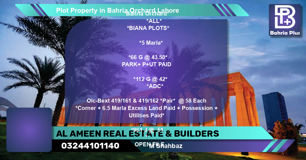 Residential Plot for Sale in Bahria Orchard, Lahore - (BP-76823)