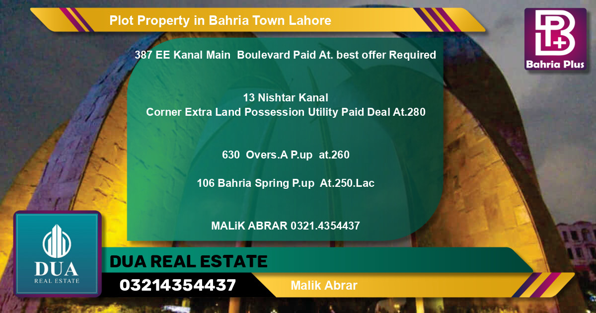 Residential Plot for Sale in Bahria Town, Lahore - (BP-76963)