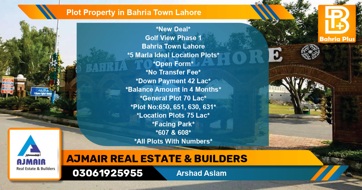 Residential Plot for Sale in Bahria Town, Lahore - (BP-76989)