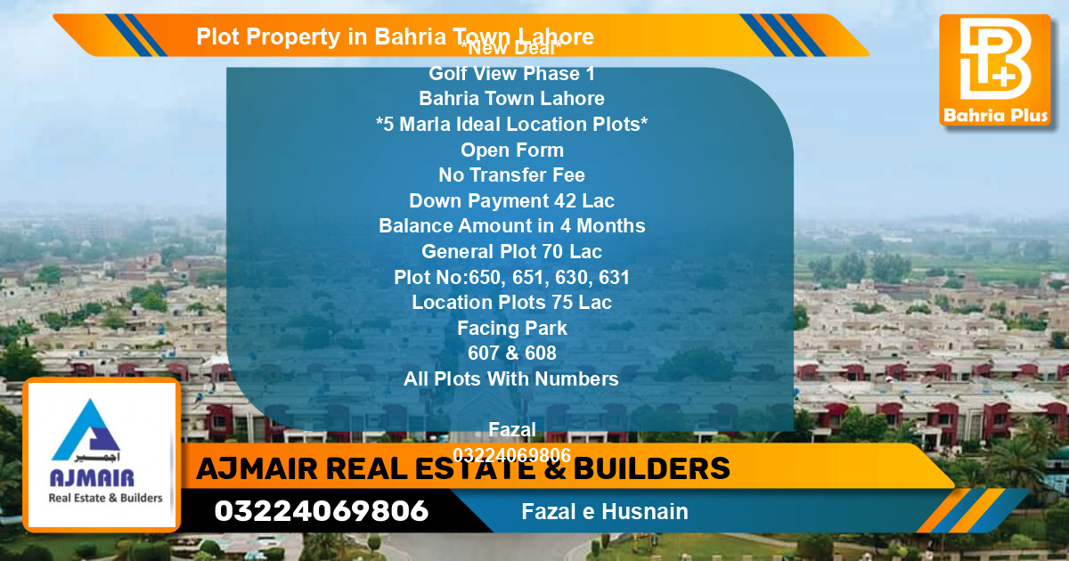 Residential Plot for Sale in Bahria Town, Lahore - (BP-76994)