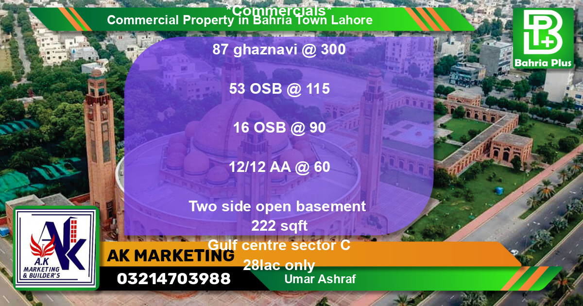 Commercial Property for Sale in Bahria Town, Lahore - (BP-77026)
