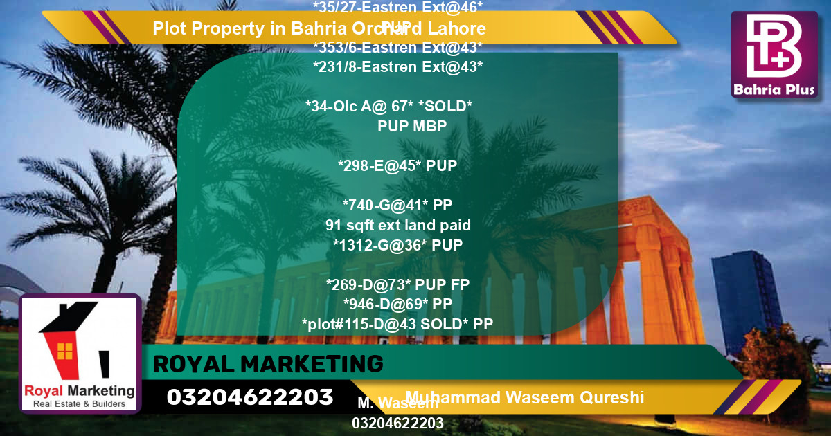 Residential Plot for Sale in Bahria Orchard, Lahore - (BP-77106)