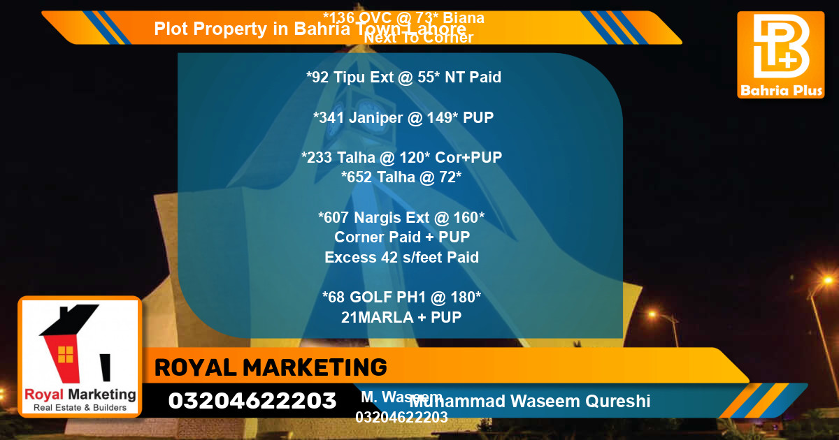 Residential Plot for Sale in Bahria Town, Lahore - (BP-77108)