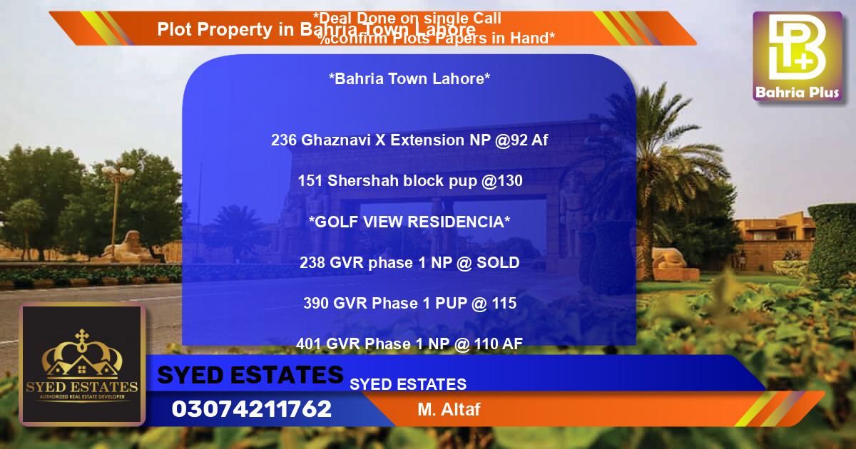 Residential Plot for Sale in Bahria Town, Lahore - (BP-77190)