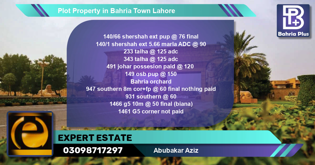 Residential Plot for Sale in Bahria Town, Lahore - (BP-77211)
