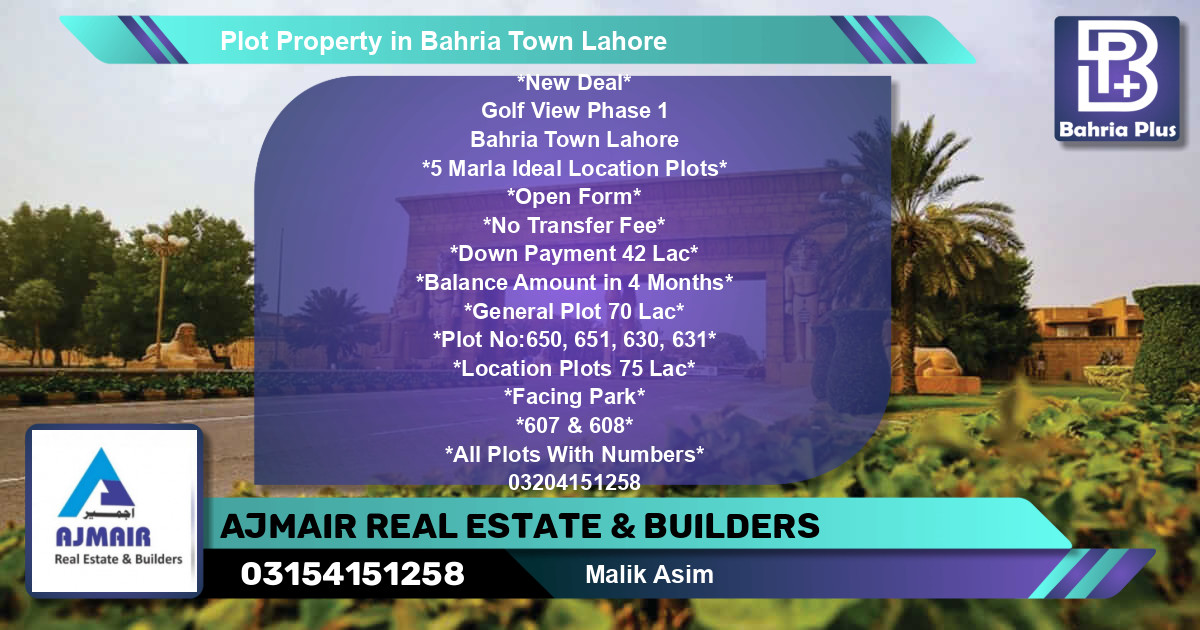 Residential Plot for Sale in Bahria Town, Lahore - (BP-77238)