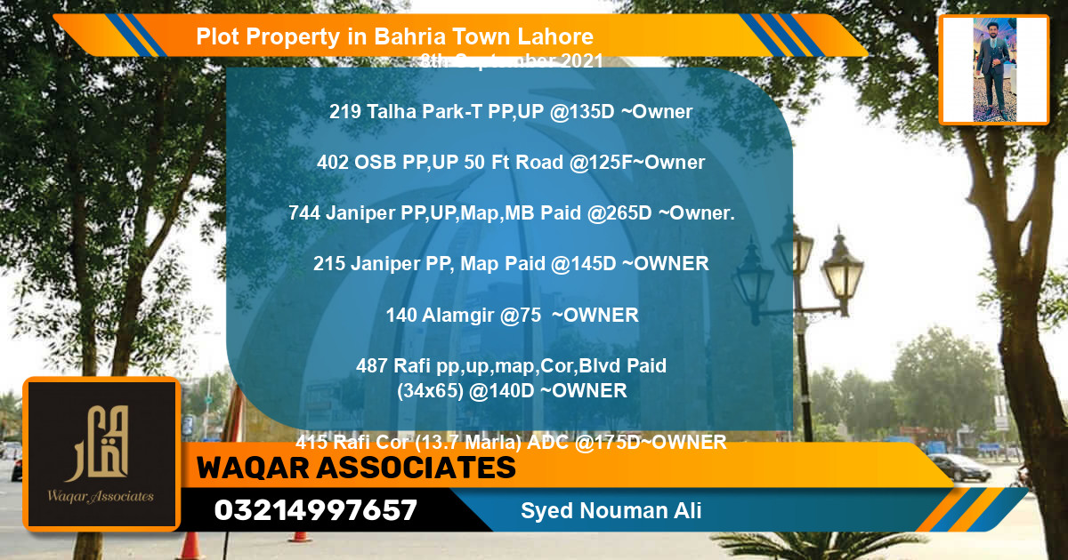Residential Plot for Sale in Bahria Town, Lahore - (BP-77245)