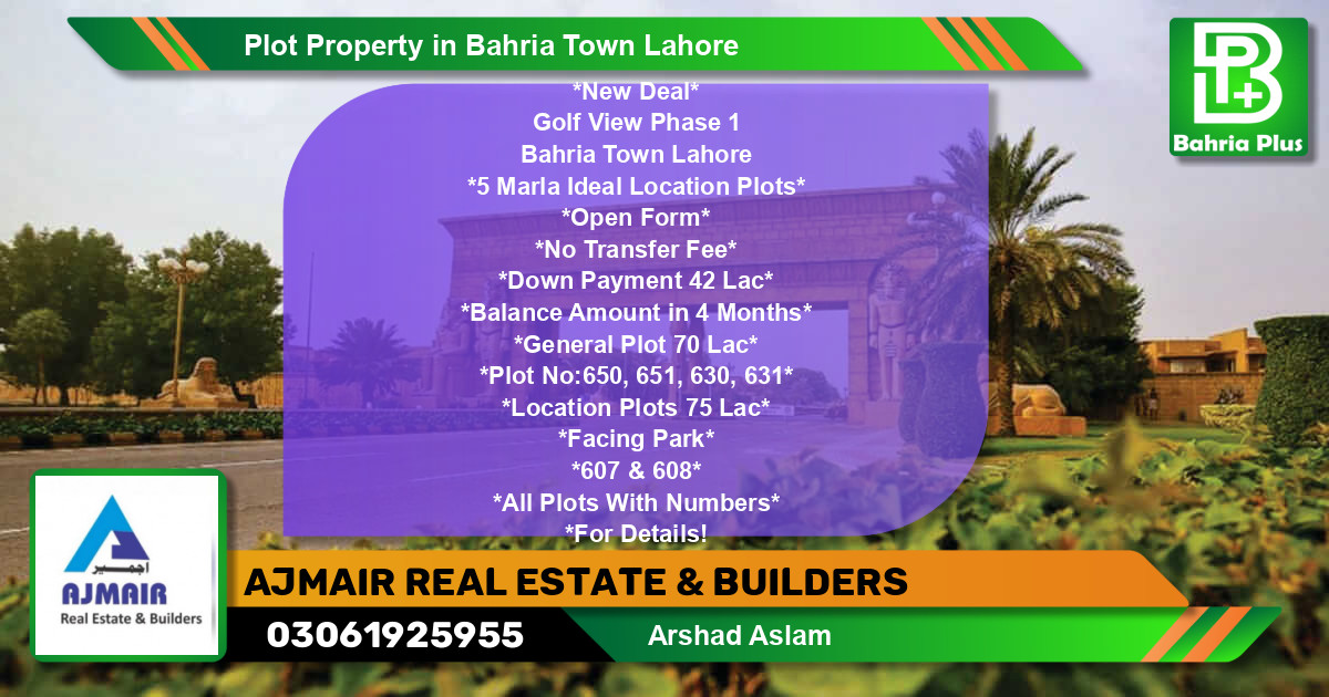 Residential Plot for Sale in Bahria Town, Lahore - (BP-77253)