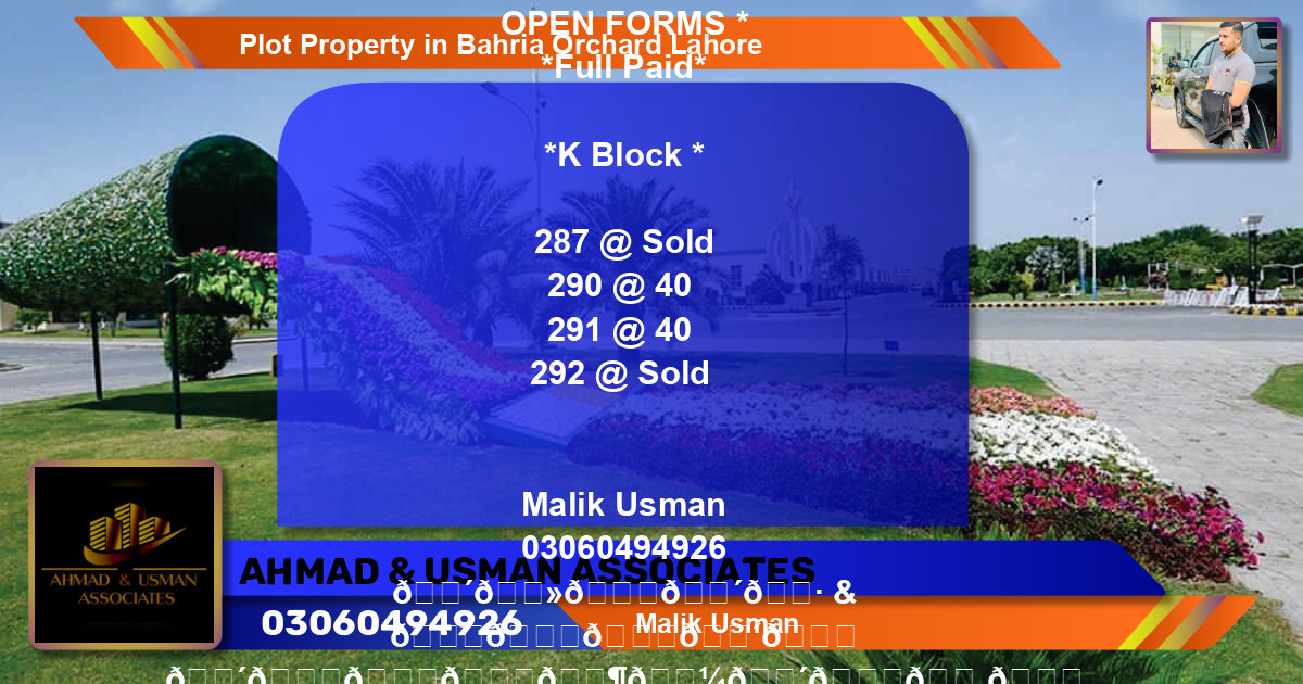 Residential Plot for Sale in Bahria Orchard, Lahore - (BP-77327)