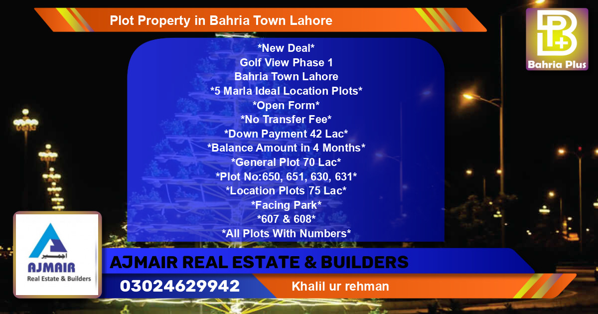 Residential Plot for Sale in Bahria Town, Lahore - (BP-77336)