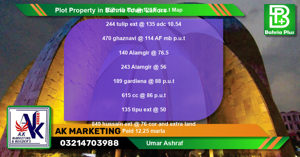 Residential Plot for Sale in Bahria Town, Lahore - (BP-77401)