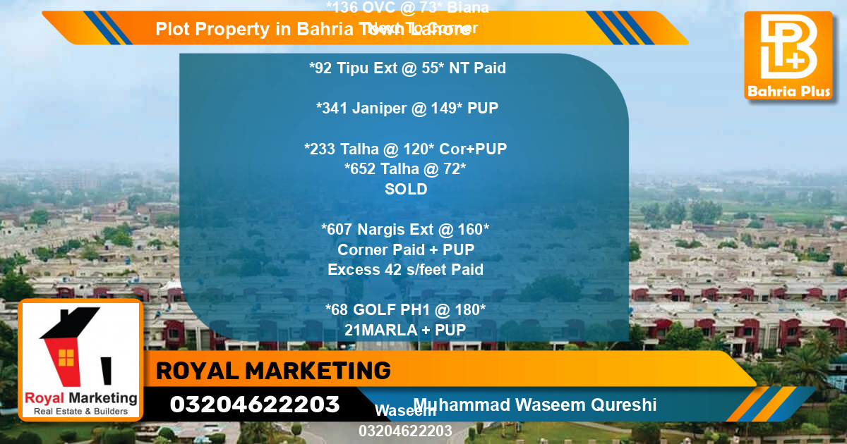Residential Plot for Sale in Bahria Town, Lahore - (BP-77572)
