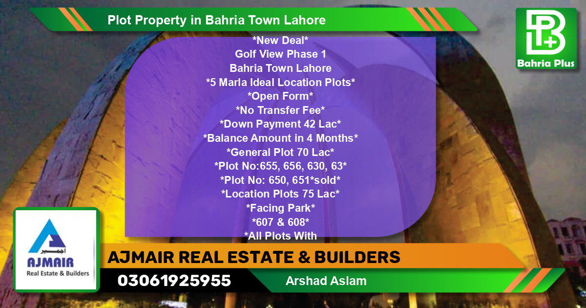 Residential Plot for Sale in Bahria Town, Lahore - (BP-77598)