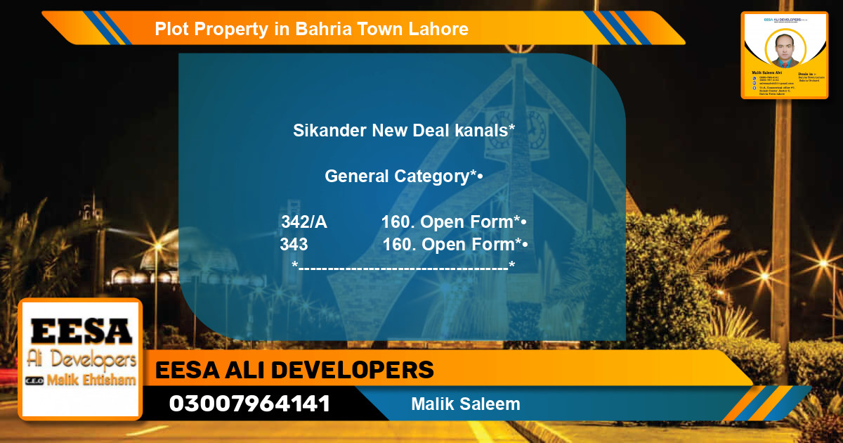 Residential Plot for Sale in Bahria Town, Lahore - (BP-77599)