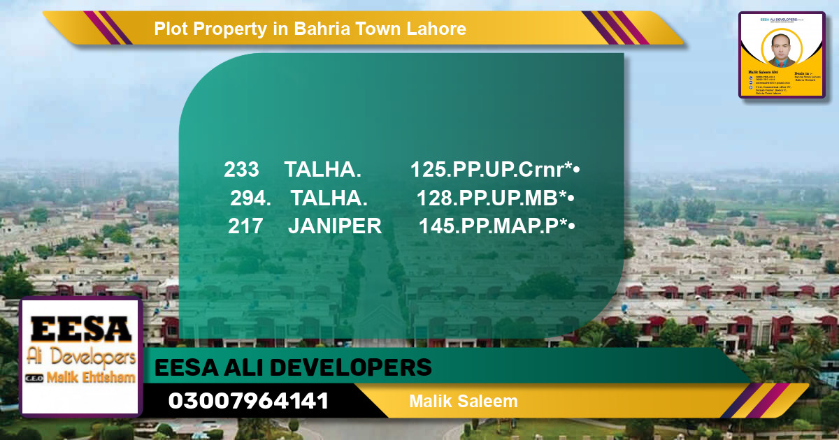 Residential Plot for Sale in Bahria Town, Lahore - (BP-77602)