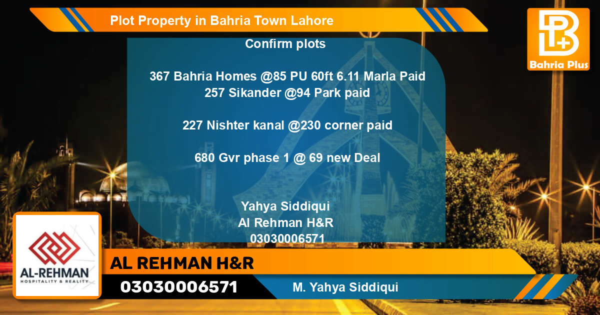 Residential Plot for Sale in Bahria Town, Lahore - (BP-77611)