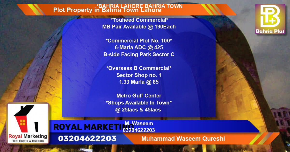 Commercial Plot for Sale in Bahria Town, Lahore - (BP-77787)