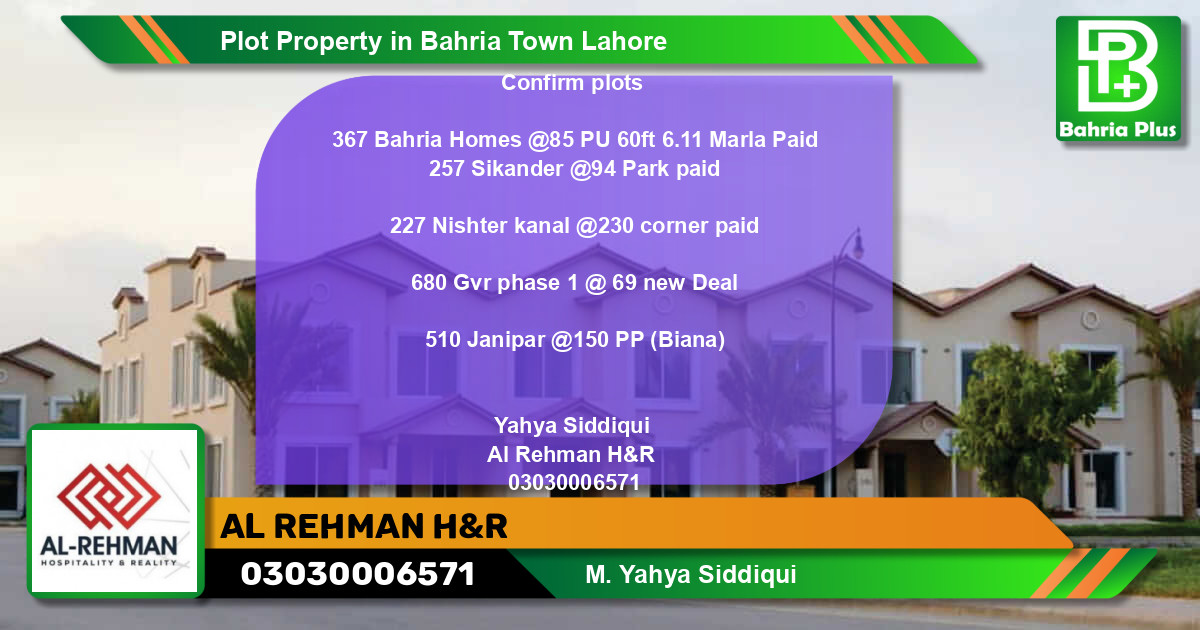 Residential Plot for Sale in Bahria Town, Lahore - (BP-77818)