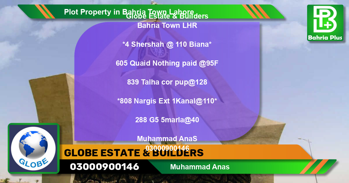 Residential Plot for Sale in Bahria Town, Lahore - (BP-77876)