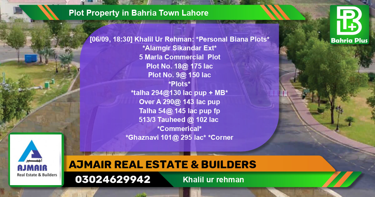 Commercial Plot for Sale in Bahria Town, Lahore - (BP-78092)