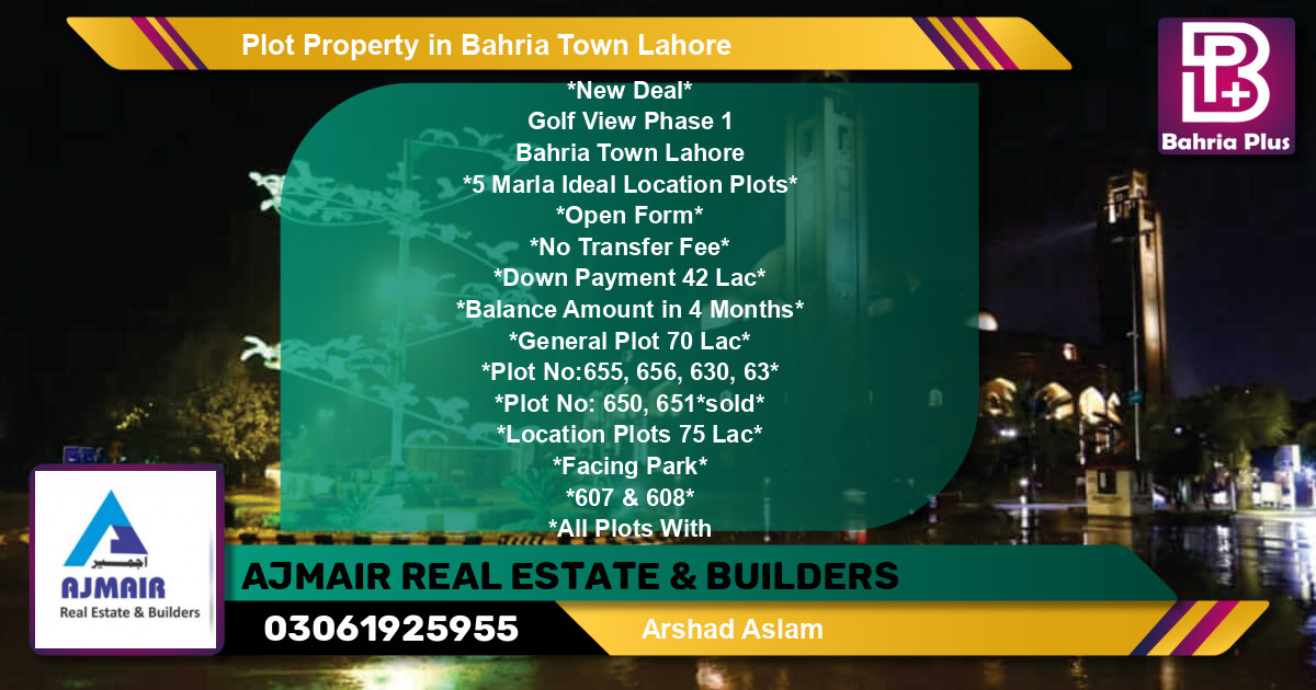 Residential Plot for Sale in Bahria Town, Lahore - (BP-78137)