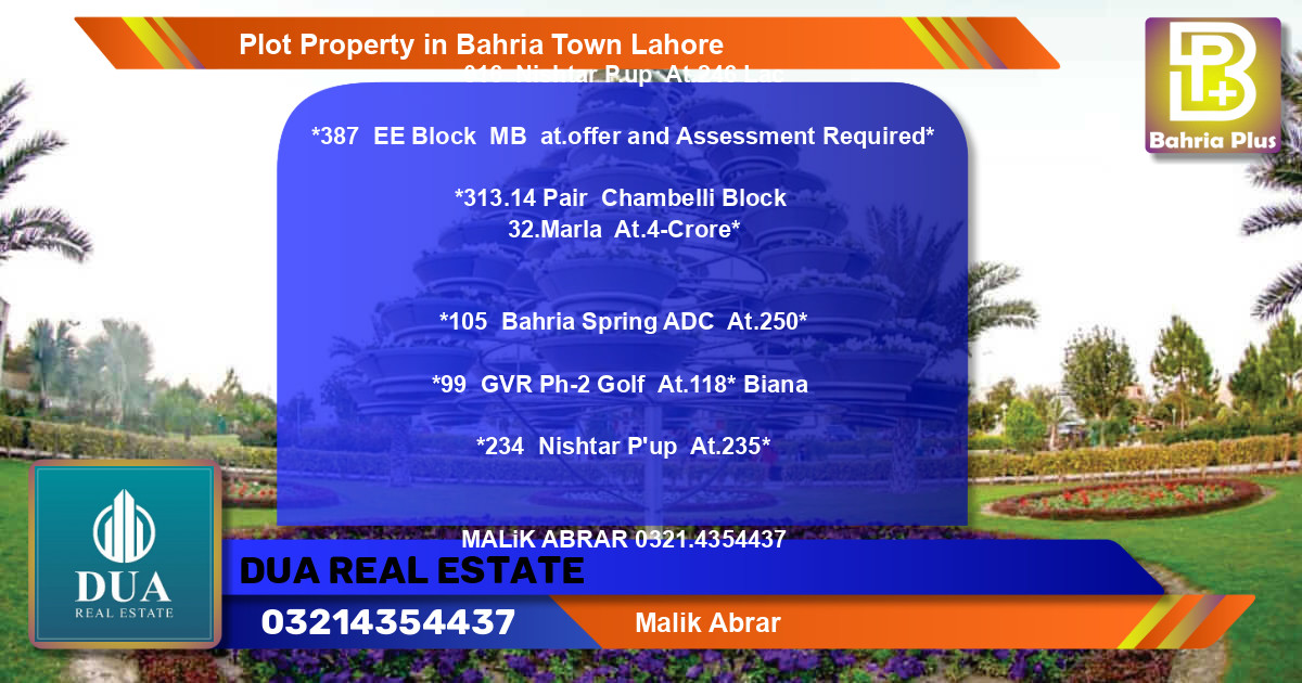 Residential Plot for Sale in Bahria Town, Lahore - (BP-78174)