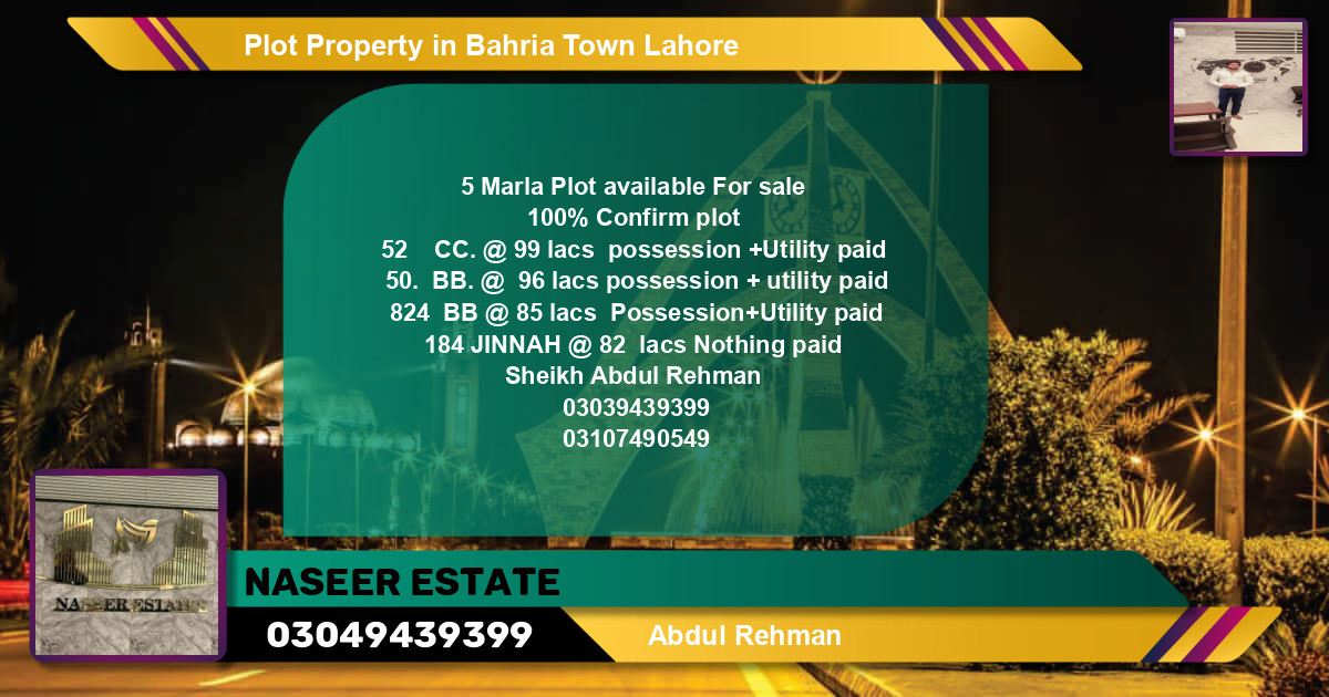 Residential Plot for Sale in Bahria Town, Lahore - (BP-78466)