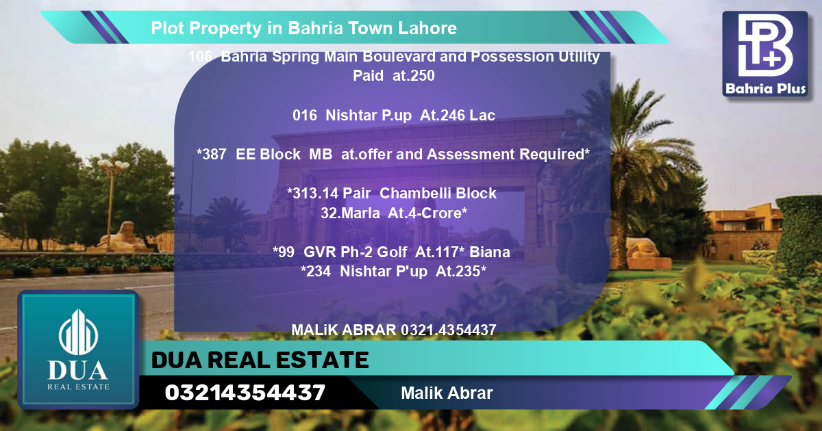 Residential Plot for Sale in Bahria Town, Lahore - (BP-78530)