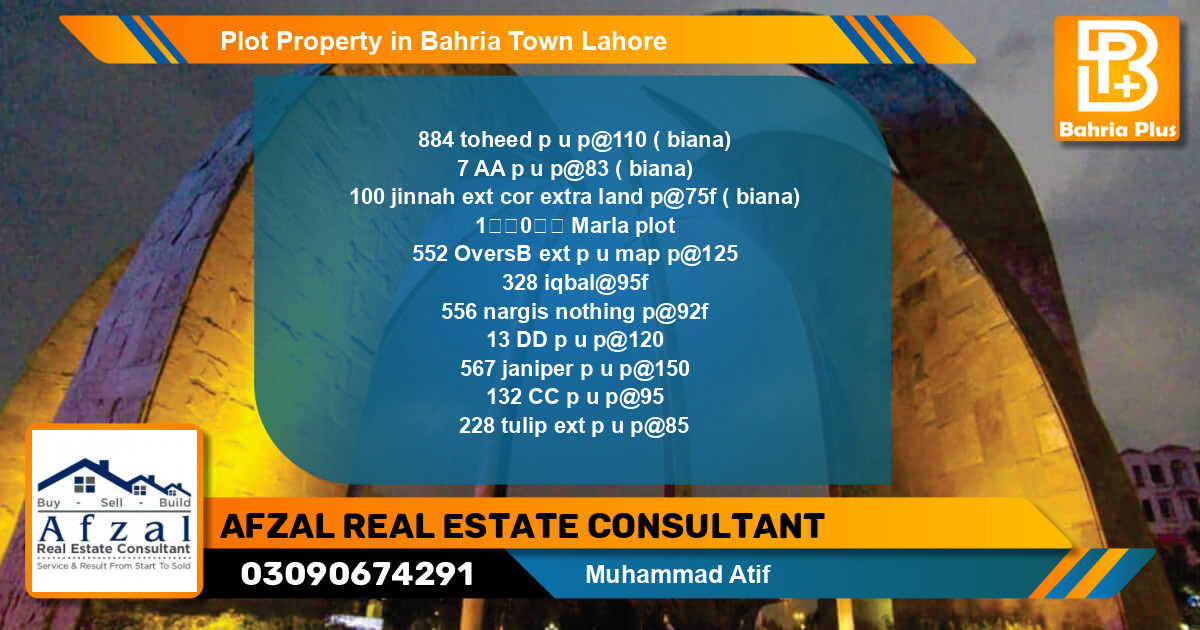 Residential Plot for Sale in Bahria Town, Lahore - (BP-78609)