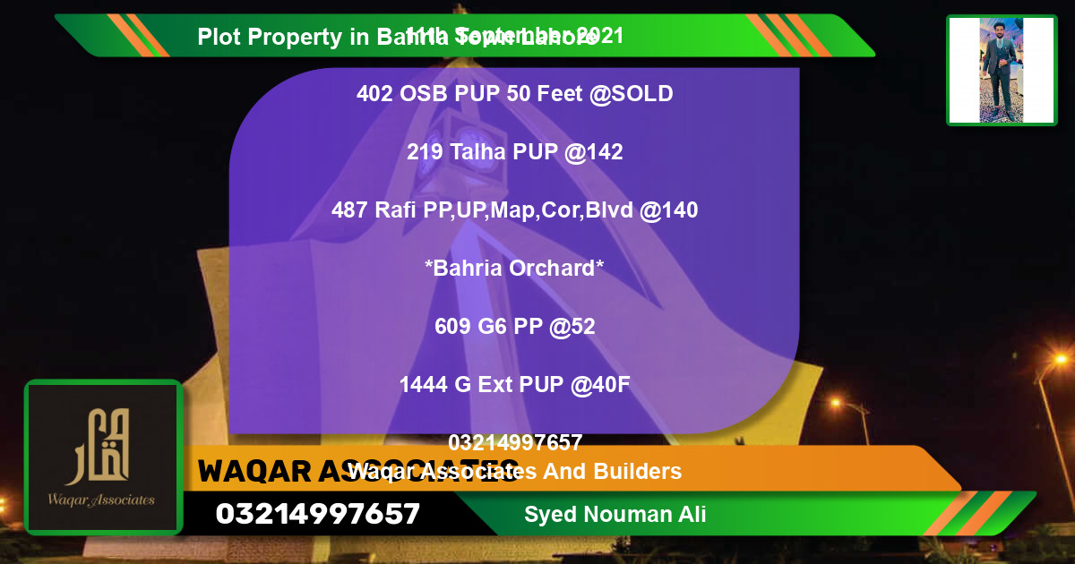 Residential Plot for Sale in Bahria Town, Lahore - (BP-78666)