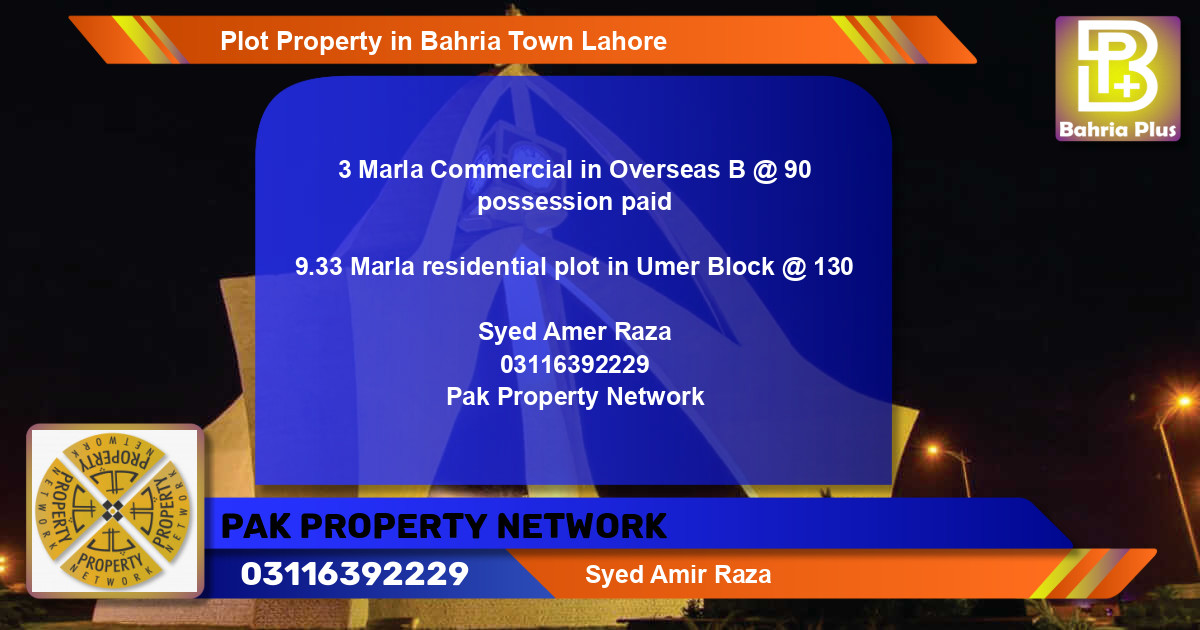 Commercial Plot for Sale in Bahria Town, Lahore - (BP-78675)