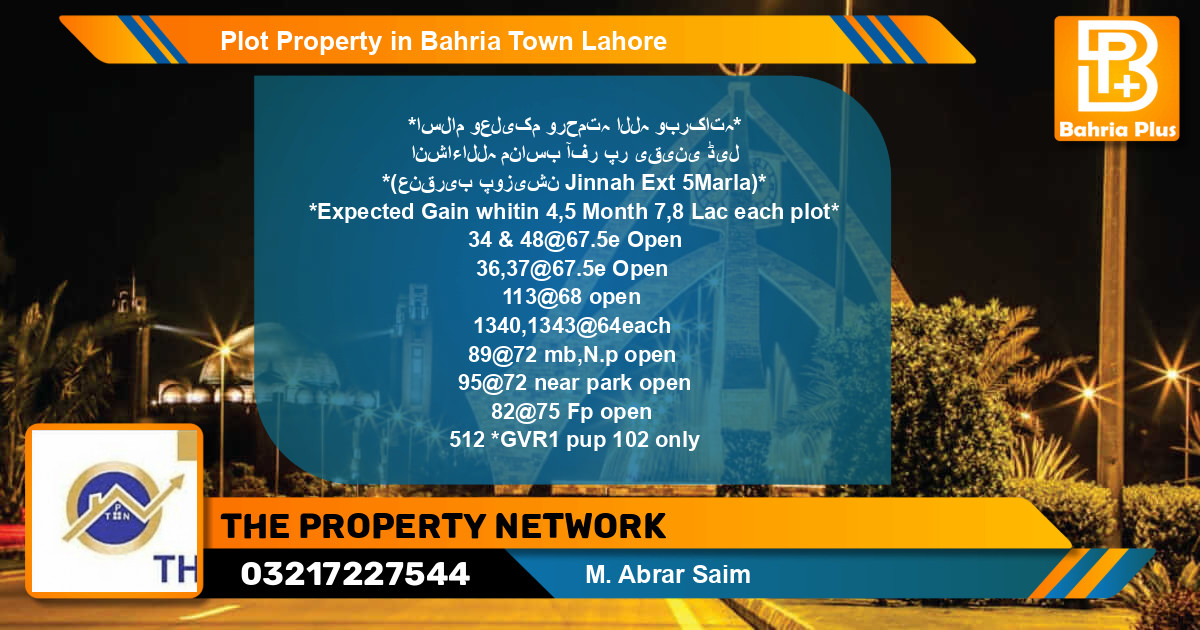 Residential Plot for Sale in Bahria Town, Lahore - (BP-78749)