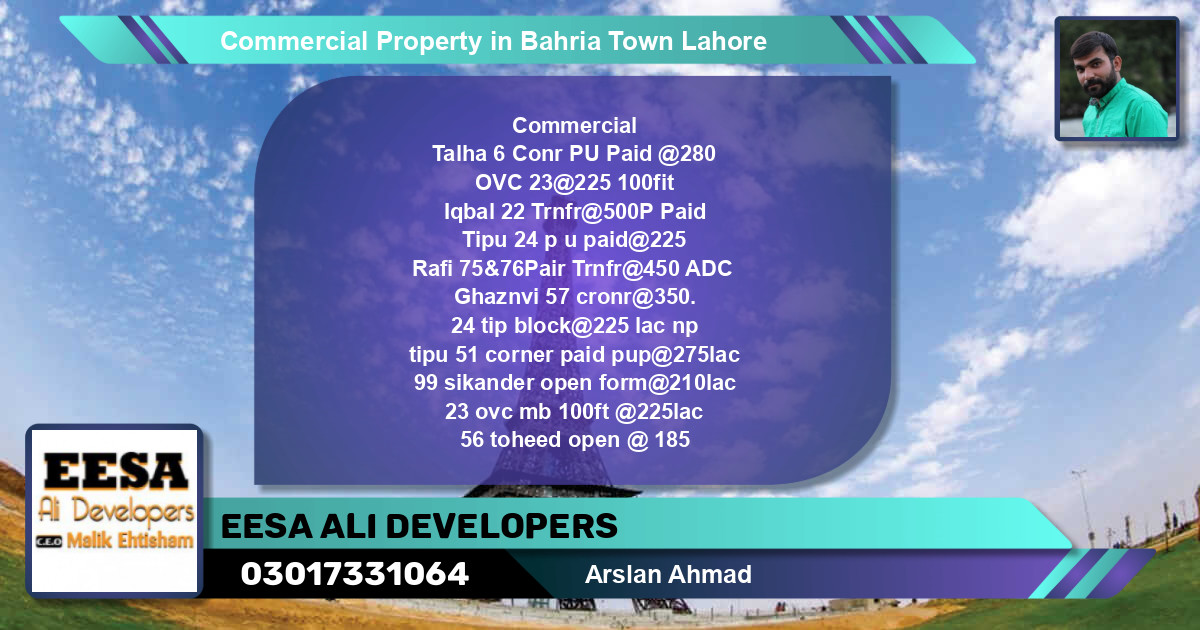 Commercial Property for Sale in Bahria Town, Lahore - (BP-78845)
