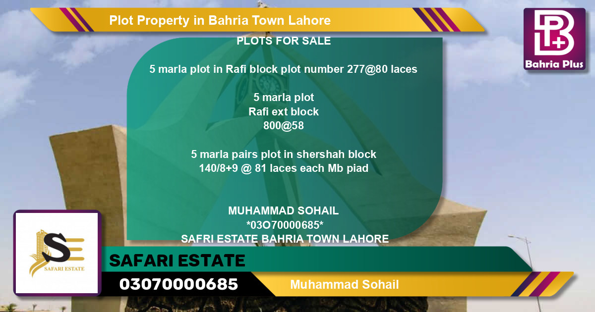 Residential Plot for Sale in Bahria Town, Lahore - (BP-78920)