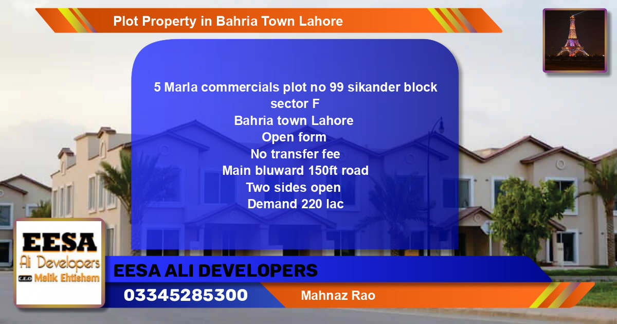 Commercial Plot for Sale in Bahria Town, Lahore - (BP-78961)
