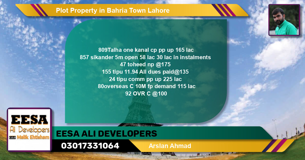 Residential Plot for Sale in Bahria Town, Lahore - (BP-78964)