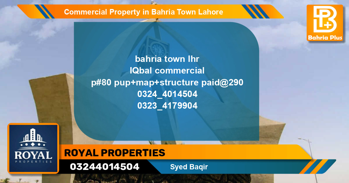 Commercial Property for Sale in Bahria Town, Lahore - (BP-79000)