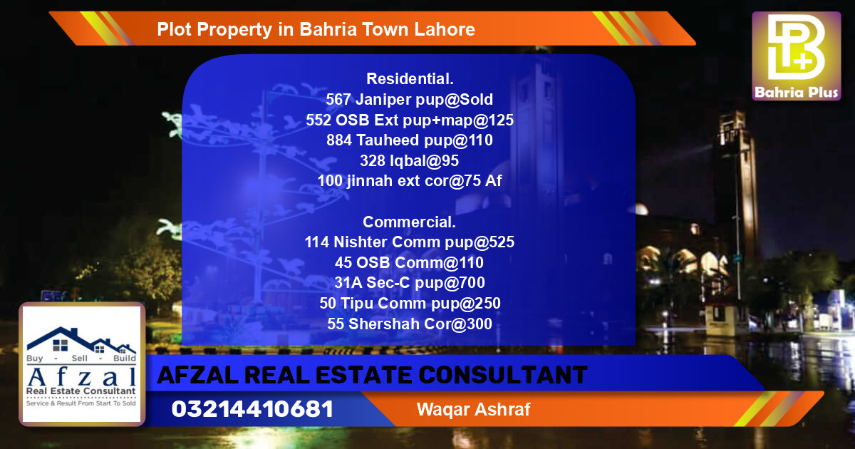 Commercial Plot for Sale in Bahria Town, Lahore - (BP-79022)