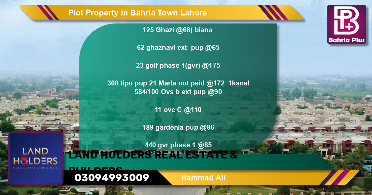 Residential Plot for Sale in Bahria Town, Lahore - (BP-79041)