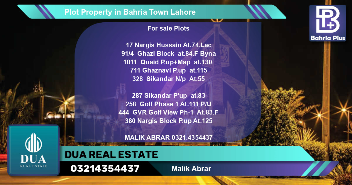 Residential Plot for Sale in Bahria Town, Lahore - (BP-79098)